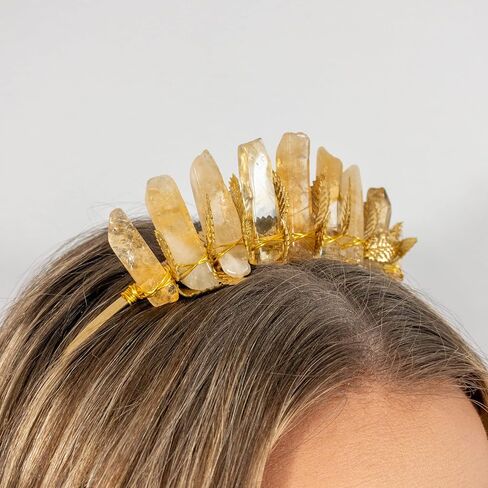Appalachian Gems Mini Citrine Crystal Crown Tiara with Gold Leaf for Weddings Brides Witch Crown Photoshoots and Halloween in Saudi Arabia