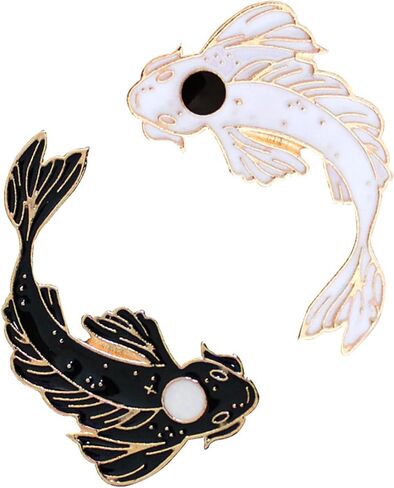 2pcs Lovely Black and White Fish Brooch Enamel Lapel Brooches Pin Set Cute Cartoon Koi Fish Pins BFF Friendship DIY Accessories for Backpacks Clothes Bags Jackets Hat (Pink White) in Saudi Arabia