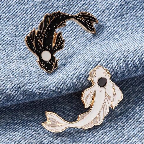 2pcs Lovely Black and White Fish Brooch Enamel Lapel Brooches Pin Set Cute Cartoon Koi Fish Pins BFF Friendship DIY Accessories for Backpacks Clothes Bags Jackets Hat (Pink White) in Saudi Arabia