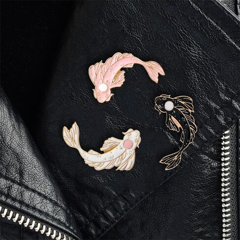 2pcs Lovely Black and White Fish Brooch Enamel Lapel Brooches Pin Set Cute Cartoon Koi Fish Pins BFF Friendship DIY Accessories for Backpacks Clothes Bags Jackets Hat (Pink White) in Saudi Arabia