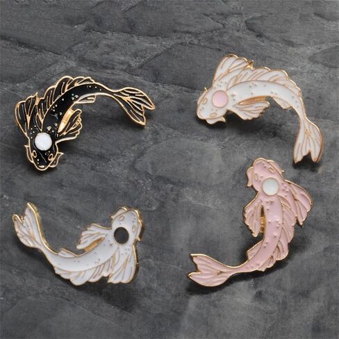 2pcs Lovely Black and White Fish Brooch Enamel Lapel Brooches Pin Set Cute Cartoon Koi Fish Pins BFF Friendship DIY Accessories for Backpacks Clothes Bags Jackets Hat (Pink White) in Saudi Arabia