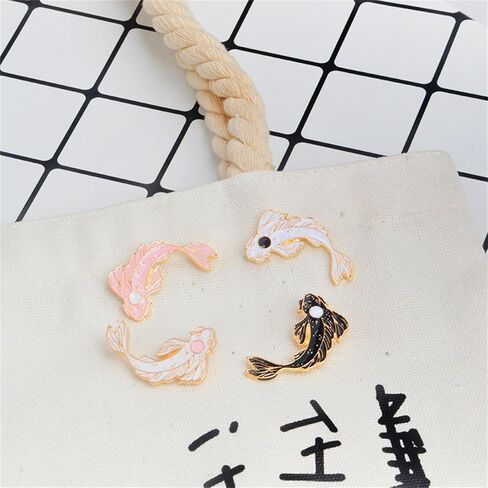 2pcs Lovely Black and White Fish Brooch Enamel Lapel Brooches Pin Set Cute Cartoon Koi Fish Pins BFF Friendship DIY Accessories for Backpacks Clothes Bags Jackets Hat (Pink White) in Saudi Arabia