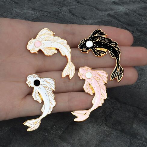 2pcs Lovely Black and White Fish Brooch Enamel Lapel Brooches Pin Set Cute Cartoon Koi Fish Pins BFF Friendship DIY Accessories for Backpacks Clothes Bags Jackets Hat (Pink White) in Saudi Arabia