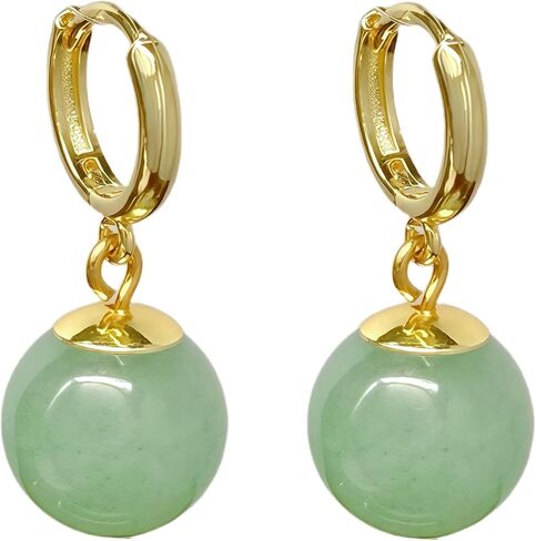 أقراط طبيعية Jade Huggie Hoops ، 14 كيلو بايت مطلي بالذهب الأخضر الأخضر الأحجار الكريمة أقراط ، مجوهرات مولد ، حجري ، للنساء الفتيات أمي in Saudi Arabia