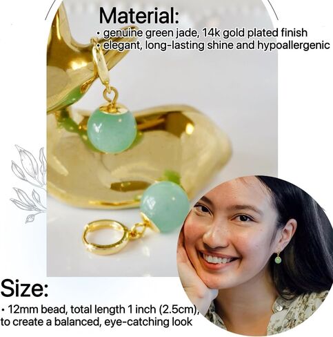 أقراط طبيعية Jade Huggie Hoops ، 14 كيلو بايت مطلي بالذهب الأخضر الأخضر الأحجار الكريمة أقراط ، مجوهرات مولد ، حجري ، للنساء الفتيات أمي in Saudi Arabia