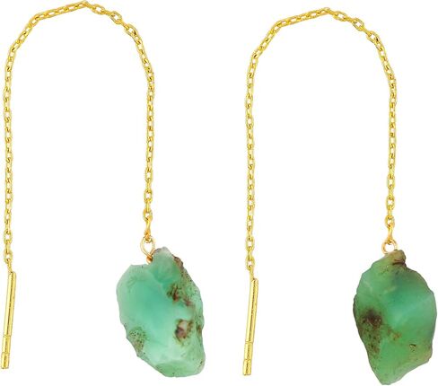 Natural Raw Chrysoprase Gemstones Threader Earrings, Handmade Dangling Earrings for Women, Gold Plated Earrings, Rough Stones & Healing Crystals, Women Jewelry, Gift For Her in Saudi Arabia