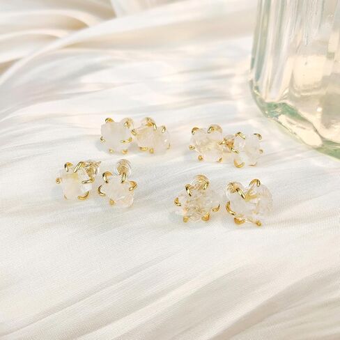 Crystal Earrings, Natural Raw Clear Quartz Prong Setting Stud Earrings, 14k Gold Plated Irregular Healing Crystal Jewelry for Women (White Quartz) in Saudi Arabia
