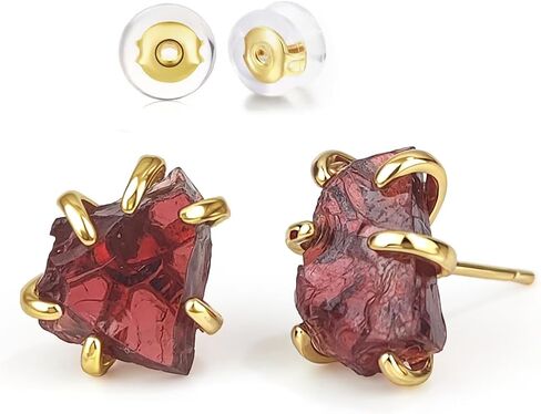 Crystal Earrings, Natural Raw Clear Quartz Prong Setting Stud Earrings, 14k Gold Plated Irregular Healing Crystal Jewelry for Women (White Quartz) in Saudi Arabia