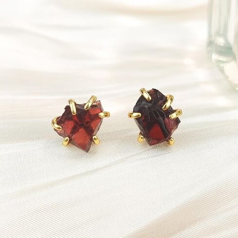 Crystal Earrings, Natural Raw Clear Quartz Prong Setting Stud Earrings, 14k Gold Plated Irregular Healing Crystal Jewelry for Women (White Quartz) in Saudi Arabia