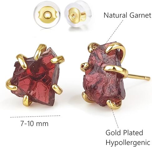 Crystal Earrings, Natural Raw Clear Quartz Prong Setting Stud Earrings, 14k Gold Plated Irregular Healing Crystal Jewelry for Women (White Quartz) in Saudi Arabia