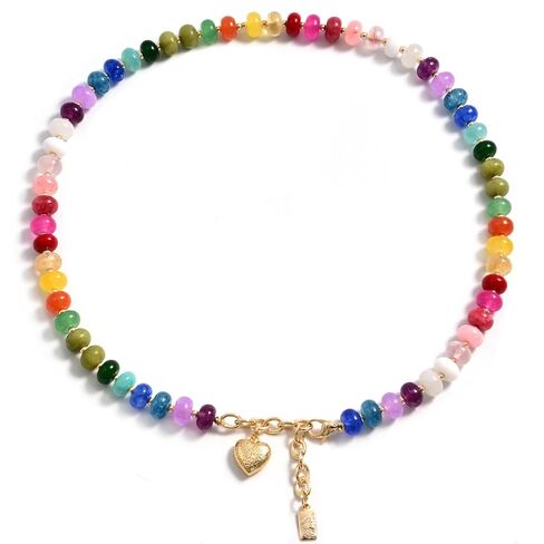 Boho Gemstone Beaded Necklace for Women – Colorful Natural Stone Choker 18K Solid Heart-Shaped Pendant, Summer Beach Jewelry (5x8mm, Yooperlite Stone) in Kuwait
