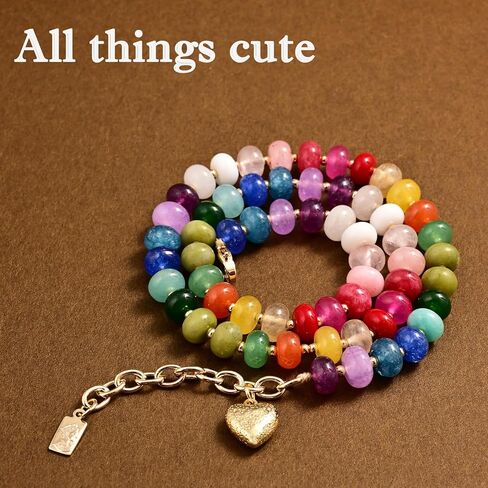 Boho Gemstone Beaded Necklace for Women – Colorful Natural Stone Choker 18K Solid Heart-Shaped Pendant, Summer Beach Jewelry (5x8mm, Yooperlite Stone) in Kuwait