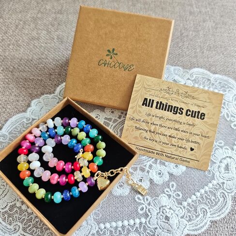 Boho Gemstone Beaded Necklace for Women – Colorful Natural Stone Choker 18K Solid Heart-Shaped Pendant, Summer Beach Jewelry (5x8mm, Yooperlite Stone) in Kuwait