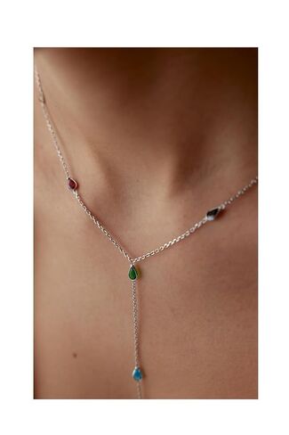 قلادة الولادة الأحجار الكريمة الملونة للنساء - قلادة y أنيقة مع سحر دمعة. قلادة Desginer المطلية بالذهب - هدية لها (ذهبية) in Kuwait