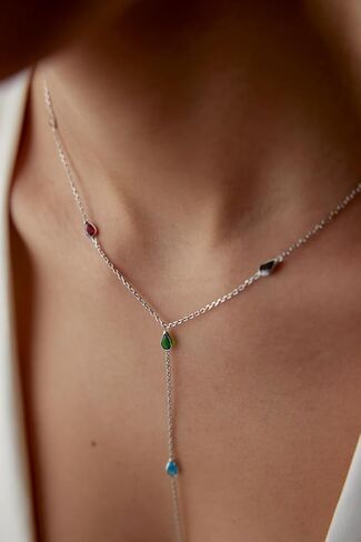 قلادة الولادة الأحجار الكريمة الملونة للنساء - قلادة y أنيقة مع سحر دمعة. قلادة Desginer المطلية بالذهب - هدية لها (ذهبية) in Kuwait