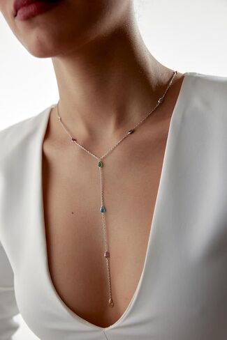 قلادة الولادة الأحجار الكريمة الملونة للنساء - قلادة y أنيقة مع سحر دمعة. قلادة Desginer المطلية بالذهب - هدية لها (ذهبية) in Kuwait