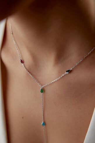 قلادة الولادة الأحجار الكريمة الملونة للنساء - قلادة y أنيقة مع سحر دمعة. قلادة Desginer المطلية بالذهب - هدية لها (ذهبية) in Kuwait