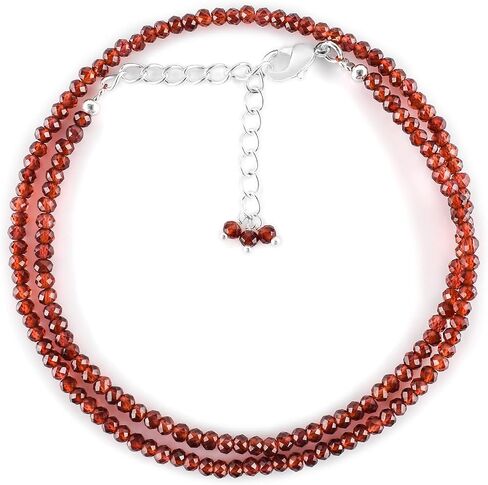 Natural Red Garnet Gemstone Full Beaded Choker Necklace, Energy Healing Crystals, Silver Plated Chain, Gift for Women, January Birthstone, Women Jewelry, Valentine Gifts, 18inches in Saudi Arabia