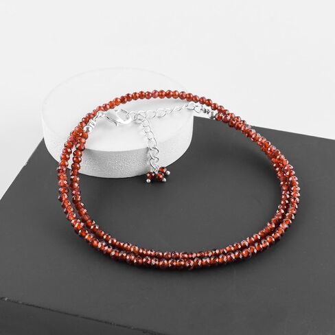 Natural Red Garnet Gemstone Full Beaded Choker Necklace, Energy Healing Crystals, Silver Plated Chain, Gift for Women, January Birthstone, Women Jewelry, Valentine Gifts, 18inches in Saudi Arabia