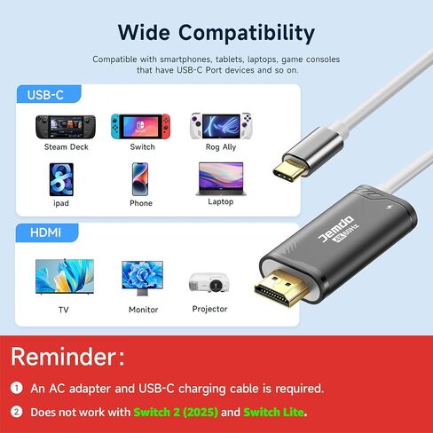 JINGDU USB C to HDMI Cable Compatible with Nintendo Switch 2017/OLED, USB-C HDMI Cable Replaces the Original Switch Dock for TV Screen Mirroring, 4K30Hz, Blue in Kuwait