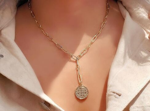Saint Cross Gold Coin Araniat Paperclip Links Faith Inspire Y Necklace in Saudi Arabia