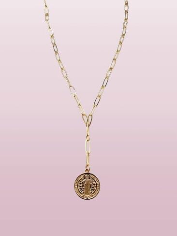 Saint Cross Gold Coin Araniat Paperclip Links Faith Inspire Y Necklace in Saudi Arabia