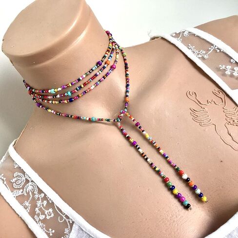 قلادة حبة ملونة ، قلادة طويلة ربطة عنق ، قلادة لف ، حبة بذرة التفاف ، قلادة الولادة ، امرأة هدية عيد الميلاد ، قلادة مزخرفة بالخرز in Kuwait