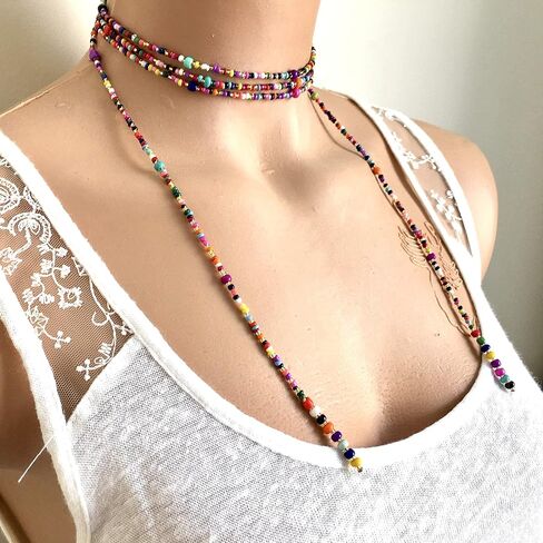 قلادة حبة ملونة ، قلادة طويلة ربطة عنق ، قلادة لف ، حبة بذرة التفاف ، قلادة الولادة ، امرأة هدية عيد الميلاد ، قلادة مزخرفة بالخرز in Kuwait