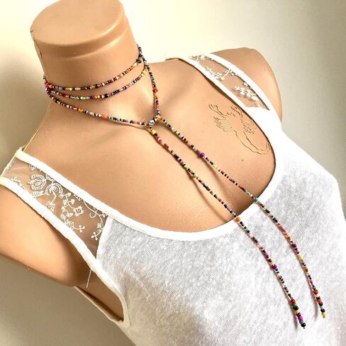 قلادة حبة ملونة ، قلادة طويلة ربطة عنق ، قلادة لف ، حبة بذرة التفاف ، قلادة الولادة ، امرأة هدية عيد الميلاد ، قلادة مزخرفة بالخرز in Kuwait