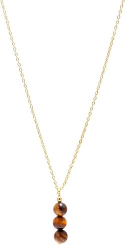 POSHPENDANT Handmade Natural Tiger Eye Beaded Pendant Necklace – 14K Gold Plated Chain – Minimalist Healing Jewelry for Women – Thoughtful Gift for Her in Kuwait