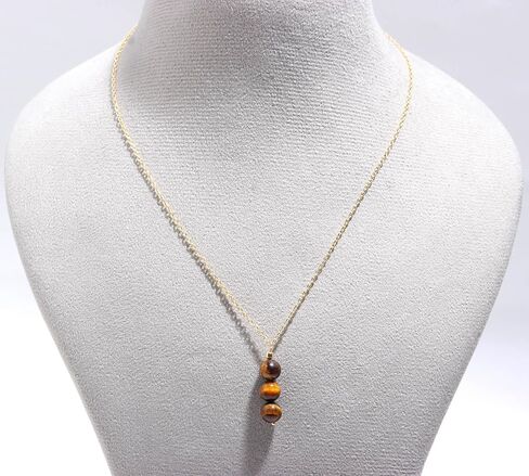 POSHPENDANT Handmade Natural Tiger Eye Beaded Pendant Necklace – 14K Gold Plated Chain – Minimalist Healing Jewelry for Women – Thoughtful Gift for Her in Kuwait