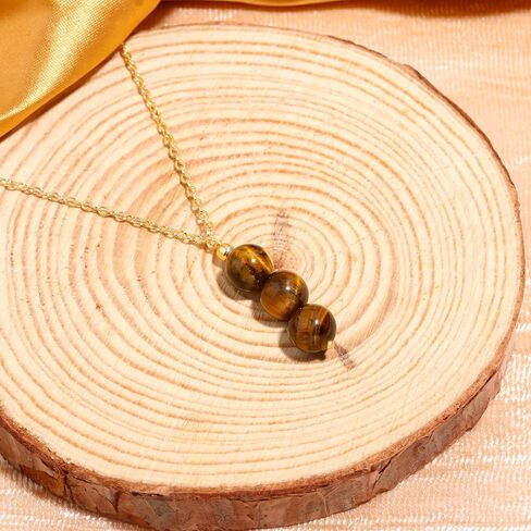 POSHPENDANT Handmade Natural Tiger Eye Beaded Pendant Necklace – 14K Gold Plated Chain – Minimalist Healing Jewelry for Women – Thoughtful Gift for Her in Kuwait