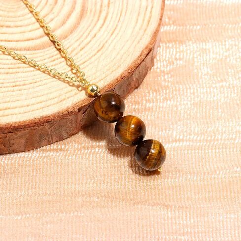 POSHPENDANT Handmade Natural Tiger Eye Beaded Pendant Necklace – 14K Gold Plated Chain – Minimalist Healing Jewelry for Women – Thoughtful Gift for Her in Kuwait