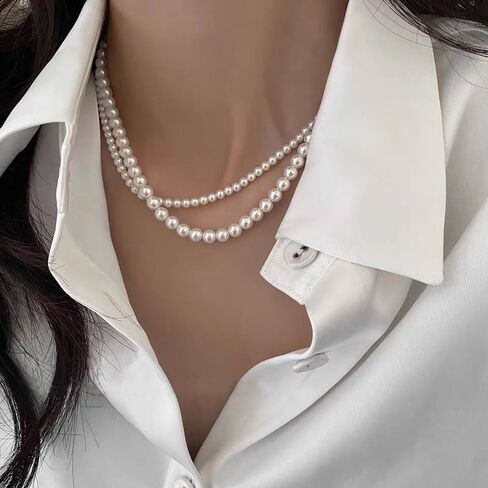 Pearl Necklaces for Women, Dainty Imitation White Pearl Choker Wedding Necklace Delicate Simple Bride Bridesmaid Jewelry Gifts in Saudi Arabia