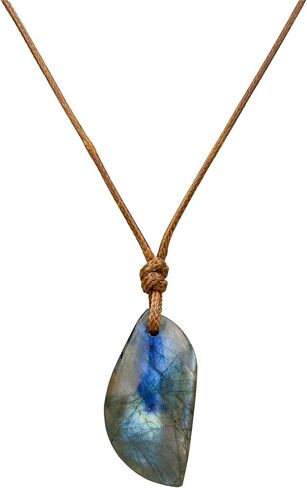 Agate Necklace, Natural Mexican Agate Teardrop Gemstone Pendant Necklace for Women, Adjustable Leather Cord Necklace 14-26 Inch (Agate) in Saudi Arabia