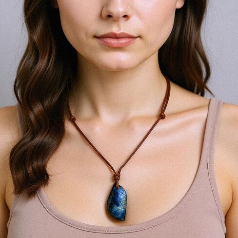 Agate Necklace, Natural Mexican Agate Teardrop Gemstone Pendant Necklace for Women, Adjustable Leather Cord Necklace 14-26 Inch (Agate) in Saudi Arabia
