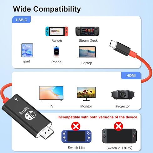 USB C to HDMI Adapter Cable Compatible with Nintendo Switch, Type-C to HDMI Conversion Cable Replaces The Switch Docking Station for TV Projection Screen, Nintendo Switch OLED Dock in Kuwait