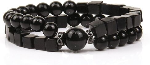 Black Tourmaline Bracelet for Men - Black Beaded Bracelets 8 MM Obsidian Bead Mens Bracelet - Anniversary Valentines Fathers Birthday Gifts for Him Boyfriend Husband Man Son Dad in Saudi Arabia
