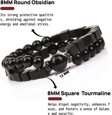 Black Tourmaline Bracelet for Men - Black Beaded Bracelets 8 MM Obsidian Bead Mens Bracelet - Anniversary Valentines Fathers Birthday Gifts for Him Boyfriend Husband Man Son Dad in Saudi Arabia