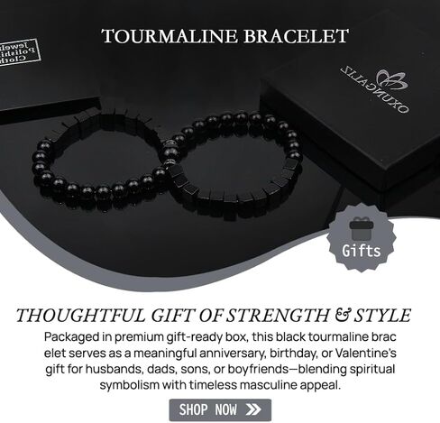 Black Tourmaline Bracelet for Men - Black Beaded Bracelets 8 MM Obsidian Bead Mens Bracelet - Anniversary Valentines Fathers Birthday Gifts for Him Boyfriend Husband Man Son Dad in Saudi Arabia