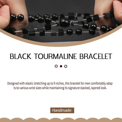 Black Tourmaline Bracelet for Men - Black Beaded Bracelets 8 MM Obsidian Bead Mens Bracelet - Anniversary Valentines Fathers Birthday Gifts for Him Boyfriend Husband Man Son Dad in Saudi Arabia