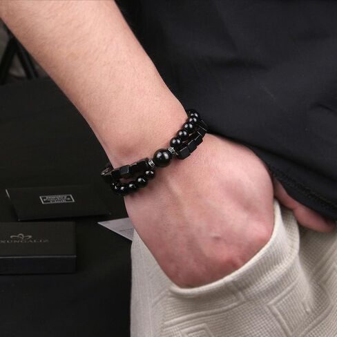 Black Tourmaline Bracelet for Men - Black Beaded Bracelets 8 MM Obsidian Bead Mens Bracelet - Anniversary Valentines Fathers Birthday Gifts for Him Boyfriend Husband Man Son Dad in Saudi Arabia