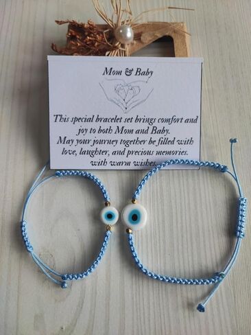 Evil Eye Bracelet for Mom and Baby, Matching Mom and Baby Bracelets, Baby Protection Macrame Braded Bracelet Adjustable size in Saudi Arabia