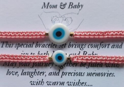Evil Eye Bracelet for Mom and Baby, Matching Mom and Baby Bracelets, Baby Protection Macrame Braded Bracelet Adjustable size in Saudi Arabia