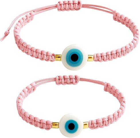 سوار شرير للعين للأم والطفل ، ومطابقة أساور الأم والطفل ، وحماية الأطفال Macrame Bracelet الحجم القابل للتعديل (الأزرق الناعم) in Kuwait
