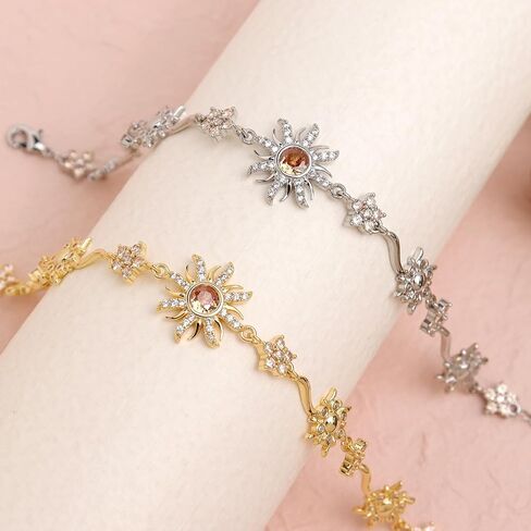 Gold Silver Sun Flower Link Bracelet for Women, Dainty Sparkly Colorful Crystal Rhinestone Floral Star Adjustable Box Chain Bracelets Prom Wedding Accessories Fashion Jewelry Gift in Kuwait