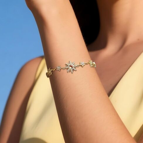 Gold Silver Sun Flower Link Bracelet for Women, Dainty Sparkly Colorful Crystal Rhinestone Floral Star Adjustable Box Chain Bracelets Prom Wedding Accessories Fashion Jewelry Gift in Kuwait