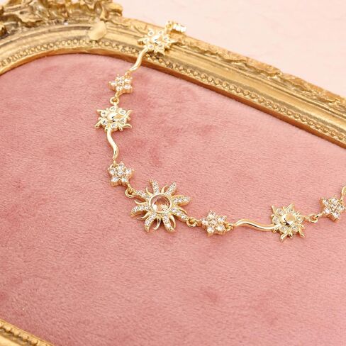 Gold Silver Sun Flower Link Bracelet for Women, Dainty Sparkly Colorful Crystal Rhinestone Floral Star Adjustable Box Chain Bracelets Prom Wedding Accessories Fashion Jewelry Gift in Kuwait