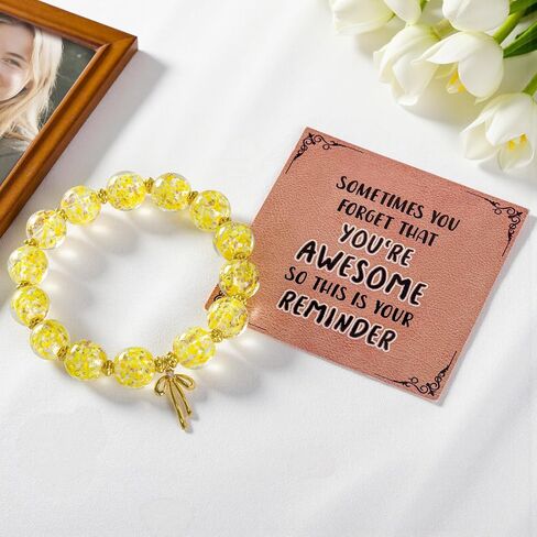 Firefly Glass Beaded Bracelet Bow Charm Bracelet for Women Gold Colored Handmade Preppy Bracelet Stretch Romantic Jewelry Gift in Kuwait