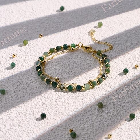 Moss Agate-Farfume Crystal Bracelet Beaded Bracelets for Women 4mm Natural Stone Beads Gemstone Handmade Jewelry Gifts in Kuwait